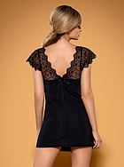 Chemise with bra cups, satin bow, short sleeves